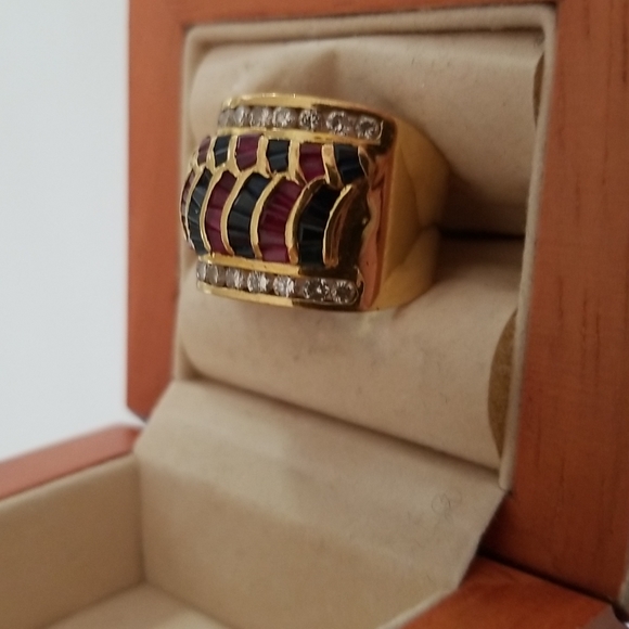 18k gold diamond ruby and sapphire ring - Picture 4 of 6